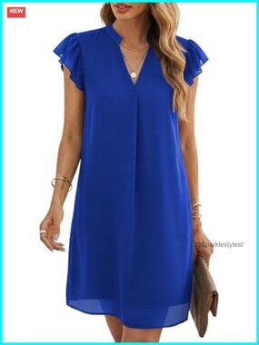 Womens Summer Chiffon Sleeveless Mini Dress Swing V-Neck Sun Dress